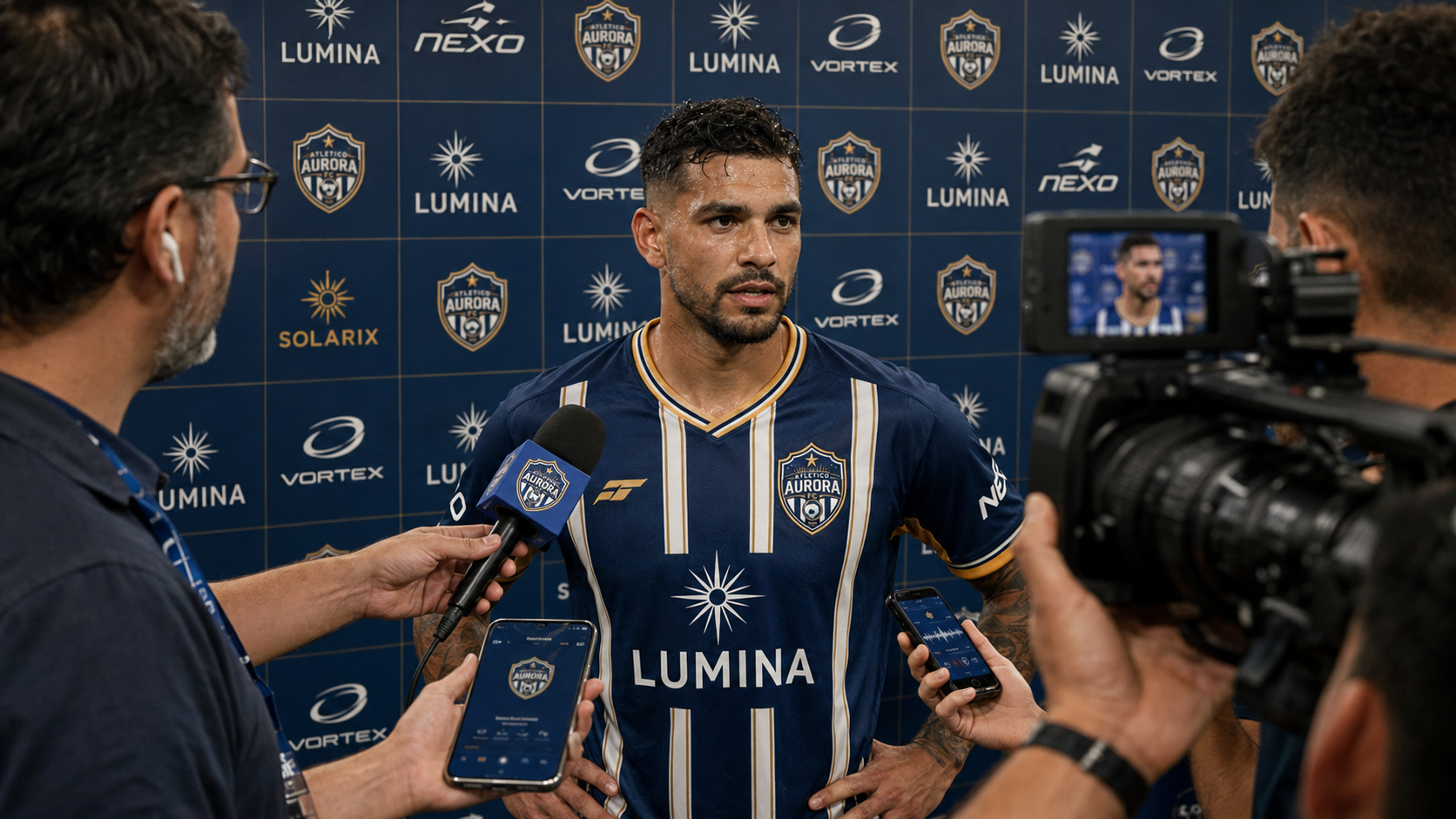 Jogador do Atlético Aurora concedendo entrevista