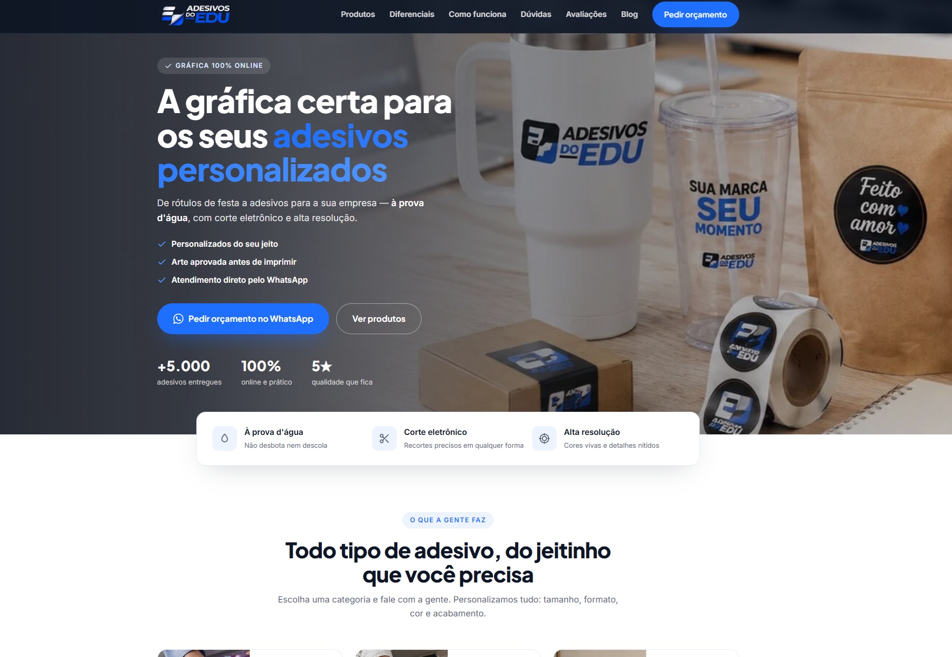 Site da Adesivos do Edu, loja de adesivos personalizados para todo o Brasil